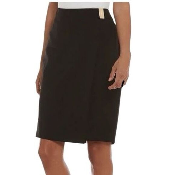 Calvin Klein Suit Faux Wrap Two Button Pencil Skirt. Black NWT. 2 - Picture 2 of 15